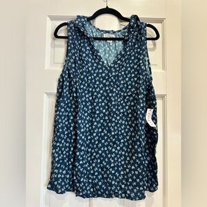 Velvet by Graham & Spencer Catrina Blue Spruce Floral Print Sleeveless Blouse XL